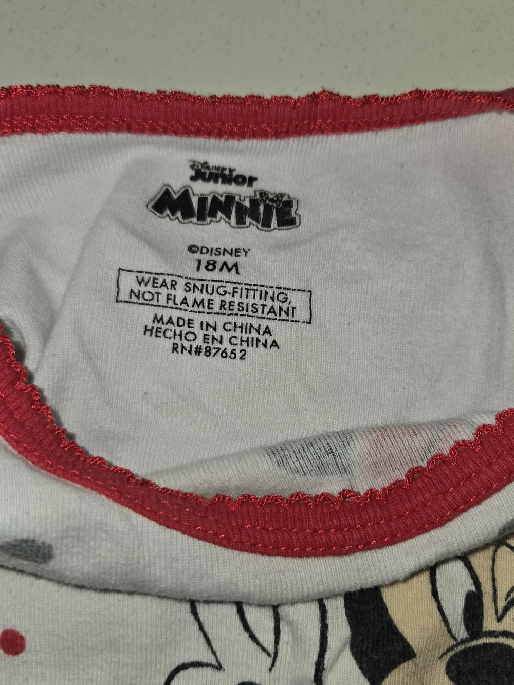 Disney Minnie Mouse White Tee with Red Accents And Pajamas Set SZ 18M